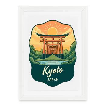 Insigne vintage du coucher de soleil du Pavillon d’Or de Kyoto - Affiche encadrée (27 × 37 cm) - blanc - Devant