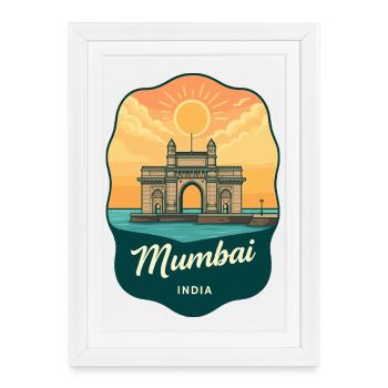 Mumbai Gateway of India Retro Sunset Badge - Framed poster (27 × 37 cm) - white - Front