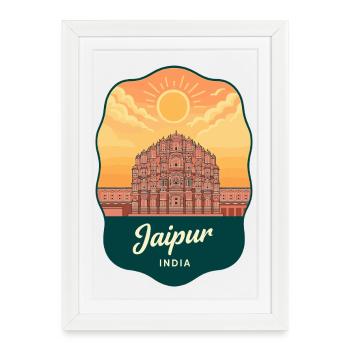 Jaipur Hawa Mahal Vintage Sunset Travel Badge - Framed poster (27 × 37 cm) - white - Front