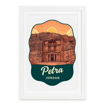 Insigne vintage du coucher de soleil Petra Jordan Trésor - Affiche encadrée (27 × 37 cm) - blanc - Devant