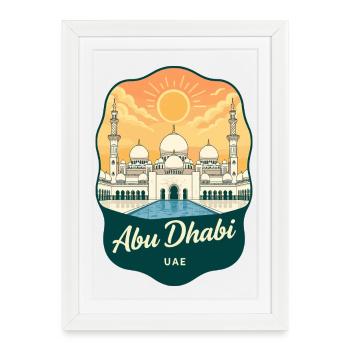 Insigne rétro du coucher de soleil de la Grande Mosquée d’Abu Dhabi - Affiche encadrée (27 × 37 cm) - blanc - Devant