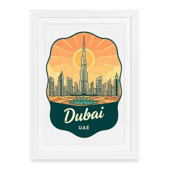 Dubai Burj Khalifa Vintage Sunset Travel Badge - Framed poster (27 × 37 cm) - white - Front