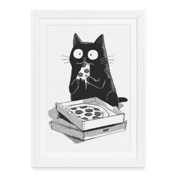 Pizza Cat - Affiche encadrée (27 × 37 cm) - blanc - Devant