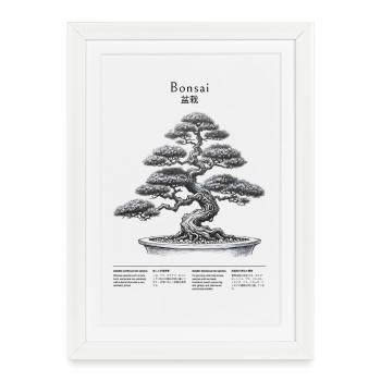 Art d’ombre bonsaï avec des personnages japonais - Affiche encadrée (27 × 37 cm) - blanc - Devant