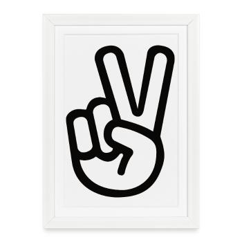 Signe de la main de la paix – Symbole de la victoire - Affiche encadrée (27 × 37 cm) - blanc - Devant