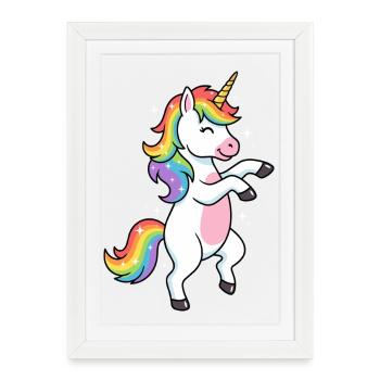 Danse de la Licorne Arc-en-ciel et Scintillante - Affiche encadrée (27 × 37 cm) - blanc - Devant