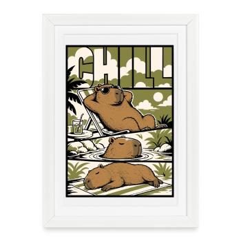 Chill Capybara Relax Design - Affiche encadrée (27 × 37 cm) - blanc - Devant