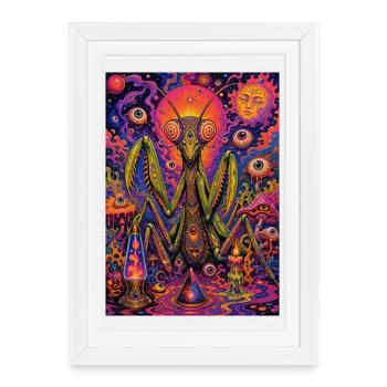 Mante psychédélique cosmique en orbite néon - Affiche encadrée (27 × 37 cm) - blanc - Devant