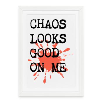 Chaos me va bien – Conception de machine à écrire - Affiche encadrée (27 × 37 cm) - blanc - Devant