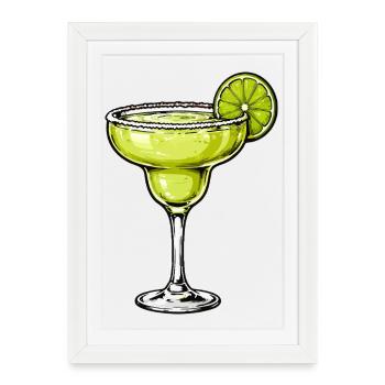 Silhouette de Margarita au citron vert - Affiche encadrée (27 × 37 cm) - blanc - Devant