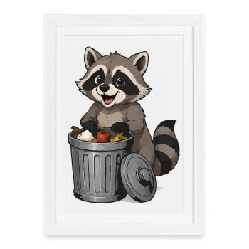 Raccoon with fruit in garbage can - Framed poster (27 × 37 cm) - white - Front