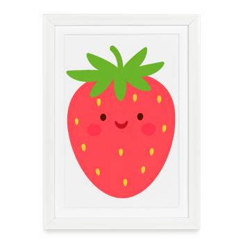 Fraise Kawaii Rouge – Motif de fruits sucrés - Affiche encadrée (27 × 37 cm) - blanc - Devant
