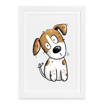 Caricature de chien heureux Jack Russell - Affiche encadrée (27 × 37 cm) - blanc - Devant