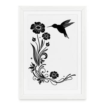 Motif floral avec des fleurs et colibris. - Affiche encadrée (27 × 37 cm) - blanc - Devant