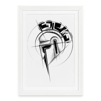 Gladiateur Illustration Combattant Casque Roman Graphique - Affiche encadrée (27 × 37 cm) - blanc - Devant