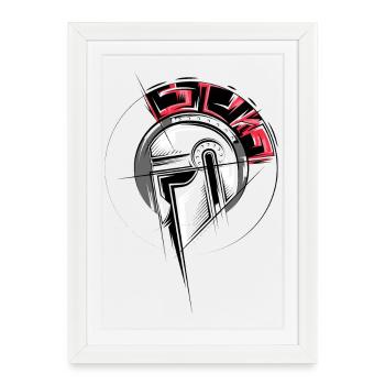 Gladiateur Illustration Combattant Casque Romains icône - Affiche encadrée (27 × 37 cm) - blanc - Devant