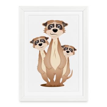 Groupe de suricates drôles avec facteur câlin - Affiche encadrée (27 × 37 cm) - blanc - Devant