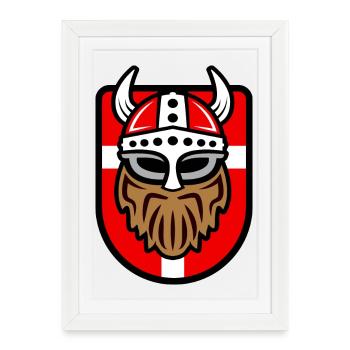 Viking cool avec drapeau danois - Affiche encadrée (27 × 37 cm) - blanc - Devant