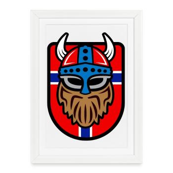 Logo viking cool avec drapeau norvégien - Affiche encadrée (27 × 37 cm) - blanc - Devant