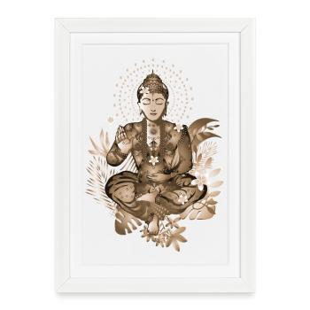 Bouddha au milieu de plantes exotiques de style sépia - Affiche encadrée (27 × 37 cm) - blanc - Devant