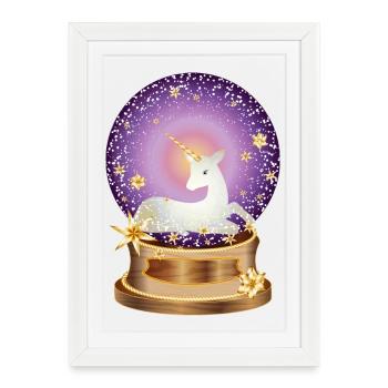 Boule à neige violette avec licorne imaginative - Affiche encadrée (27 × 37 cm) - blanc - Devant