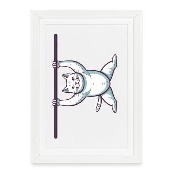 White Comic Cat in Iron X - Framed poster (27 × 37 cm) - white - Front