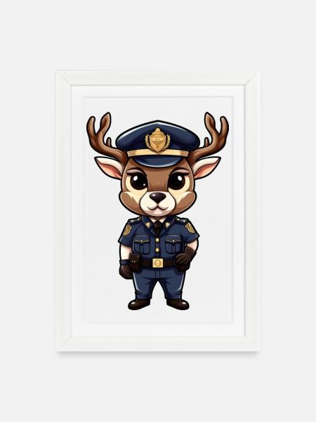 Polizei Hirsch - Gerahmtes Poster (27 × 37 cm) - Weiß