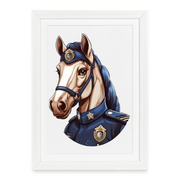 Cheval de police - Affiche encadrée (27 × 37 cm) - blanc - Devant