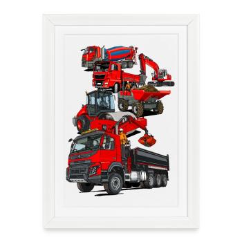 Construction site vehicles - Framed poster (27 × 37 cm) - white - Front