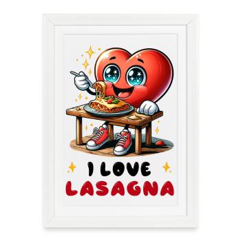 J'adore la cuisine italienne en forme de cœur de - Affiche encadrée (27 × 37 cm) - blanc - Devant