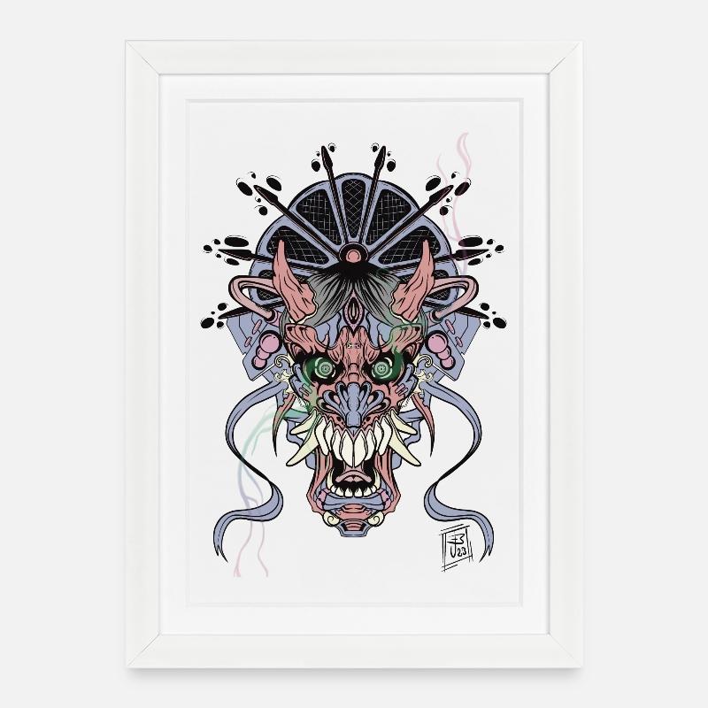 Dämonen Fratze - Gerahmtes Poster (27 × 37 cm) - Weiß