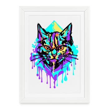 Chat Art Street Art Graffiti Dessin - Affiche encadrée (27 × 37 cm) - blanc - Devant