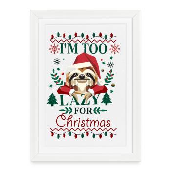 Style de Noël laid - Paresseux au chapeau de Père Noël - Affiche encadrée (27 × 37 cm) - blanc - Devant