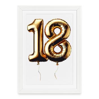 18 ans ballon d’or feuille ballon cadeau - Affiche encadrée (27 × 37 cm) - blanc - Devant