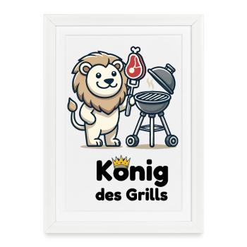 Lion at the grill with crown - Framed poster (27 × 37 cm) - white - Front
