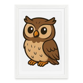 Cute Cartoon Owl – Wise Forest Friend for Kids - Framed poster (27 × 37 cm) - white - Front