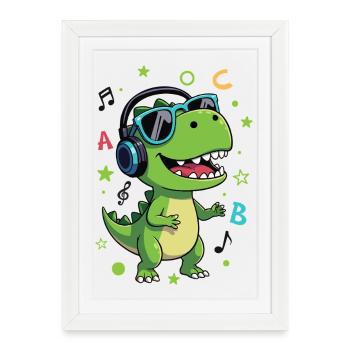 T-Rex vert avec casque ABC - Rentrée - Affiche encadrée (27 × 37 cm) - blanc - Devant