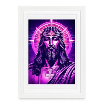 Néon Jésus avec halo - Affiche encadrée (27 × 37 cm) - blanc - Devant