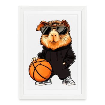Basket-ball cochon d'Inde - Affiche encadrée (27 × 37 cm) - blanc - Devant