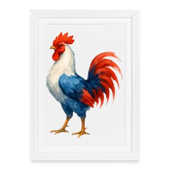 Coq flamboyant bleu blanc rouge - France Patriote - Affiche encadrée (27 × 37 cm) - blanc - Devant
