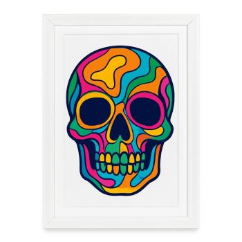 Crâne multicolore Halloween - Affiche encadrée (27 × 37 cm) - blanc - Devant