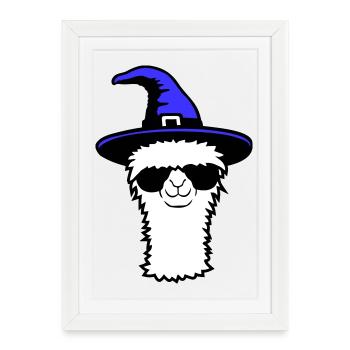 Lama Cool Chapeau de sorcière Lunettes de soleil Halloween Alpaga - Affiche encadrée (27 × 37 cm) - blanc - Devant