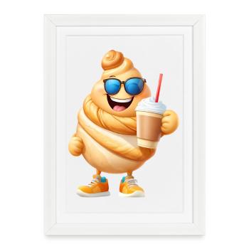 Croissant with coffee - Framed poster (27 × 37 cm) - white - Front