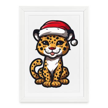 Leopard Christmas - Framed poster (27 × 37 cm) - white - Front