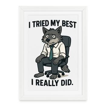 Loup de bureau avec cravate - Affiche encadrée (27 × 37 cm) - blanc - Devant