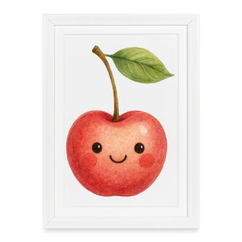 Bébé fruit câlin aux enfants Kawaii Cherry Face - Affiche encadrée (27 × 37 cm) - blanc - Devant