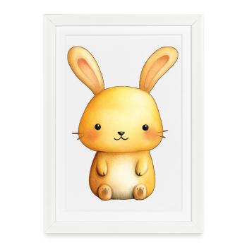 Petit Lapin Doux – Illustration Bébé Mignonne - Affiche encadrée (27 × 37 cm) - blanc - Devant