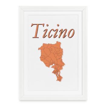Carte tessin en ton rosé - Affiche encadrée (27 × 37 cm) - blanc - Devant