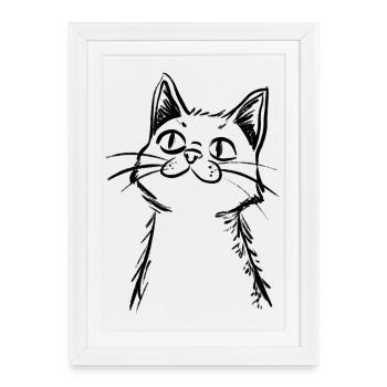 Curious Cat - Hand drawn sketch - Framed poster (27 × 37 cm) - white - Front