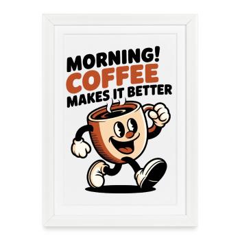 Dessin animé rétro Coffee Hero - Affiche encadrée (27 × 37 cm) - blanc - Devant